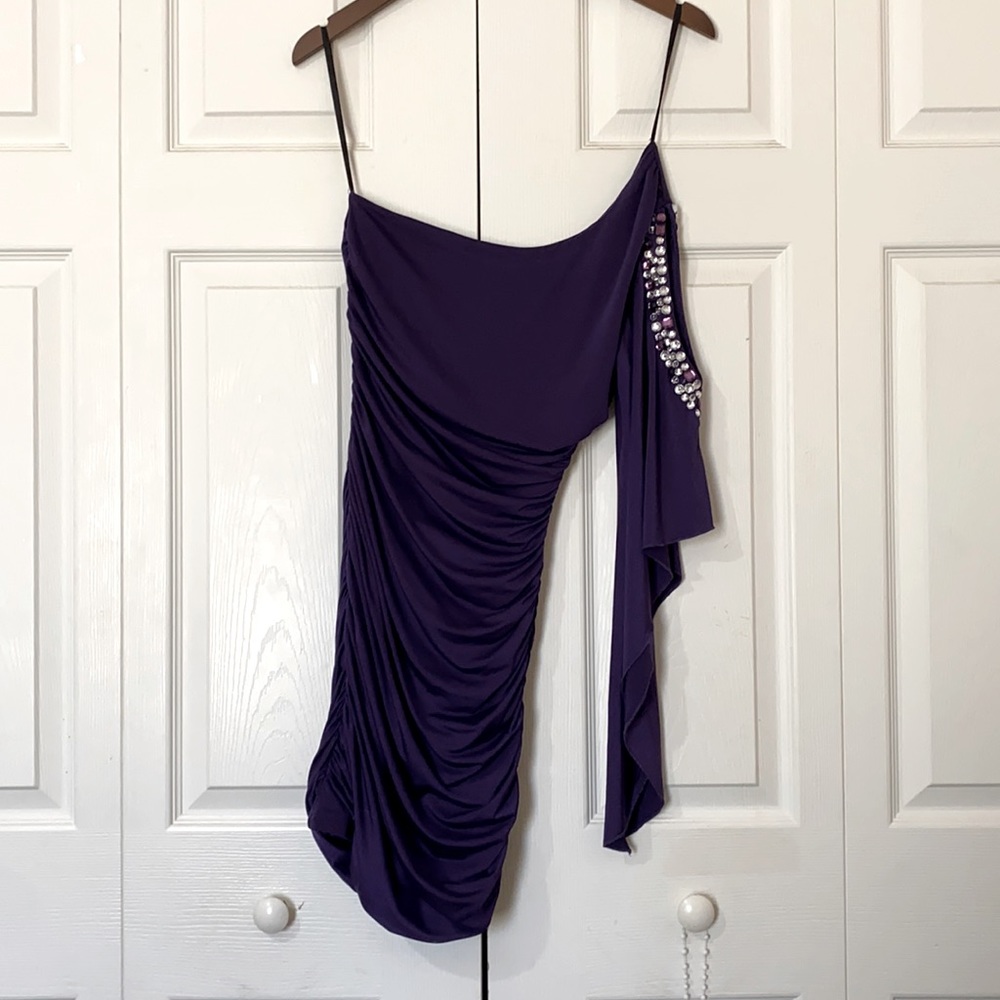 Deb size S one should purple mini dress with rhinestones.